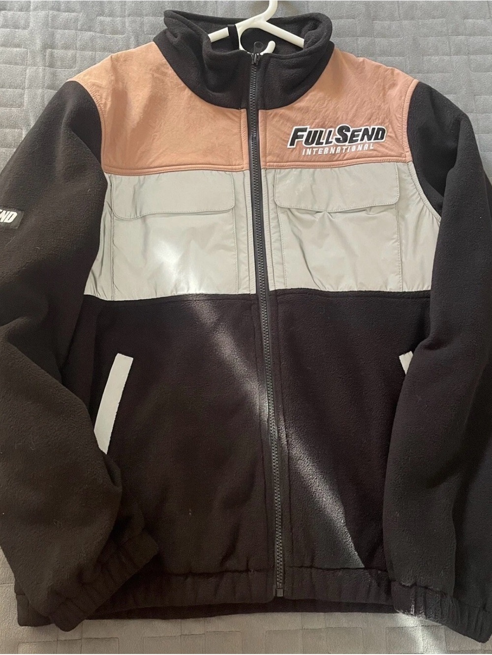 Full Send Nelk Fleece Jacket Black Grey Spellout Men's Medium RARE - Picture 3 of 5